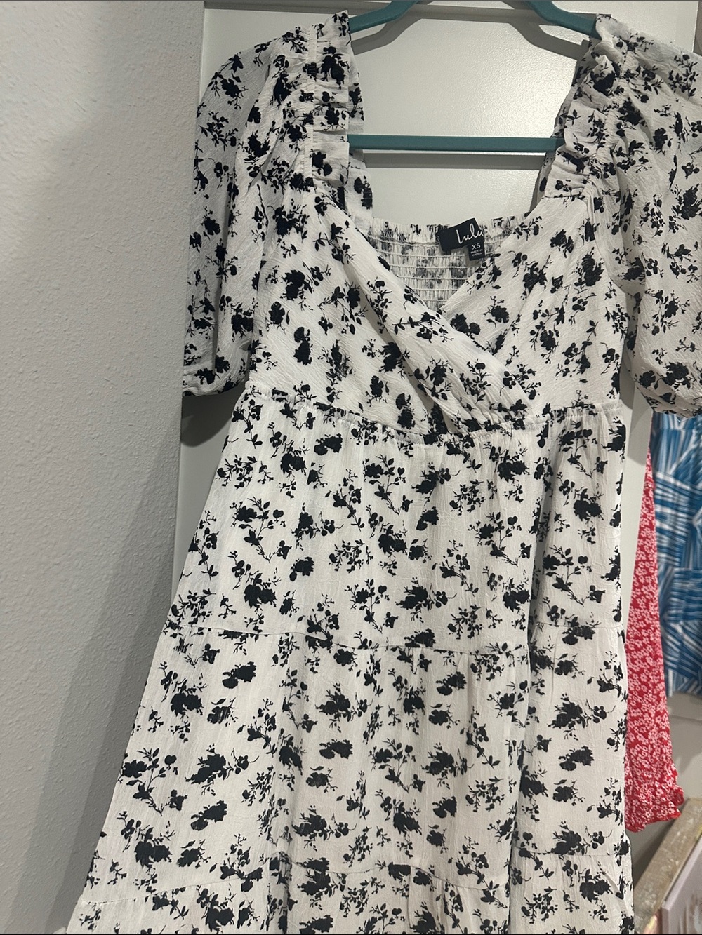 Lulus Black and White Smocked Floral Top